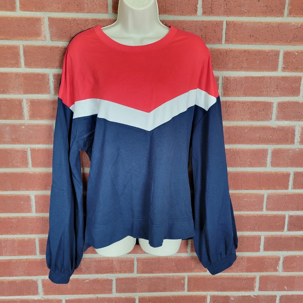 Time and Tru Women’s XXL 20 Navy Red White Colorblock Long Sleeve Top.  #374
